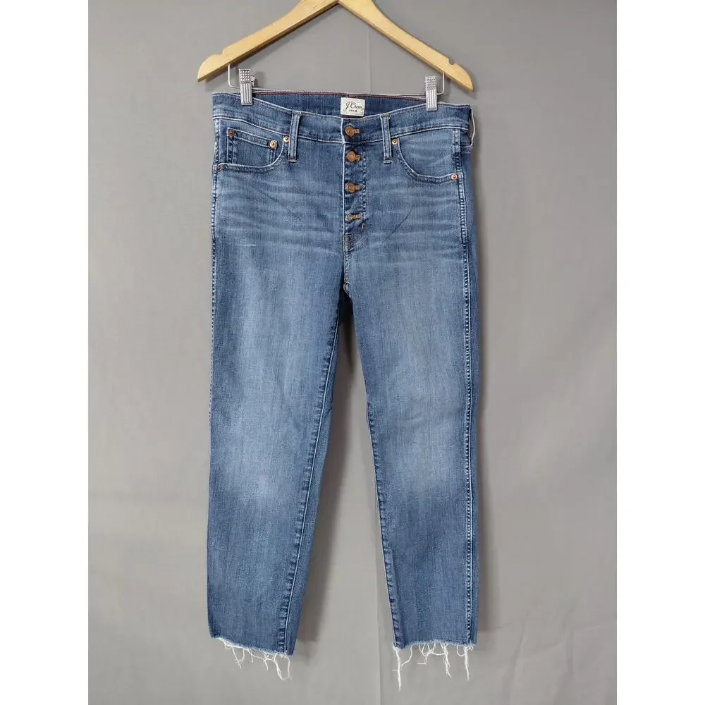 J.Crew Blue Raw Hem Medium Wash Vintage Straight Jeans Women Size 30